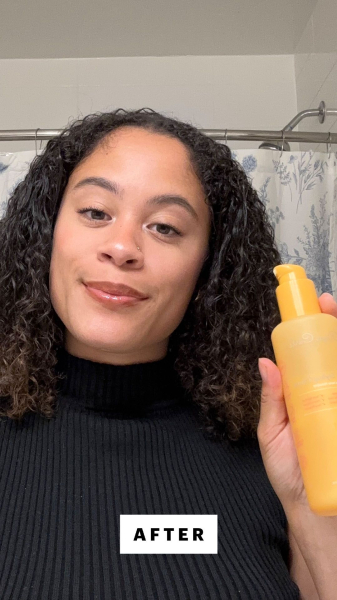 Image may contain Curly Hair Hair Person Adult Bottle Cosmetics and Perfume