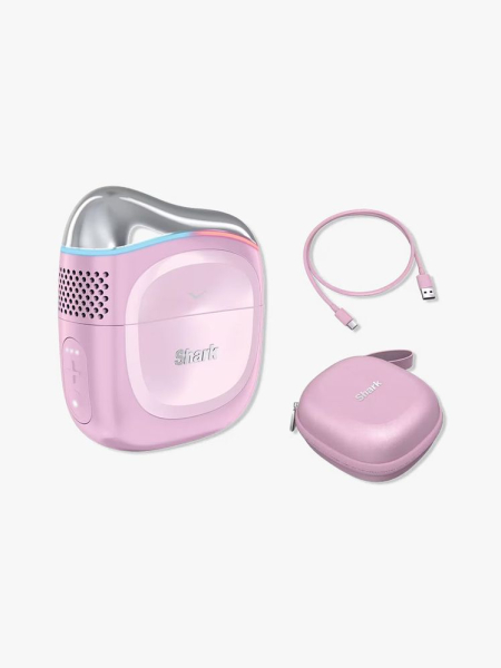 Shark Depuffi pink facial depuffing device on light gray background